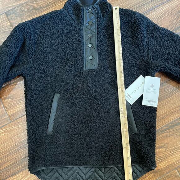 Athleta $149 NWT Cozy Sherpa Snap Sweatshirt Black Small - Picture 8 of 8